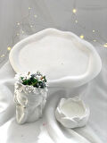 Dekoratif Beton Organizer Tabak Çiçekçi Kız Saksı Lotus Soya Mum Set