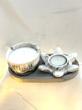 Dekoratif Oval Gri Organizer Tabak Mermer Desen Kase  Lotus Soya Mum Set