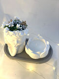 Dekoratif Oval Gri Organizer Tabak Çiçekçi Kız Saksı Lotus Soya Mum Set