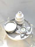 Dekoratif Mermer Desen Yuvarlak Organizer Tabak Nilüfer Tealight Vazo Beton Kase Soya Mum Set