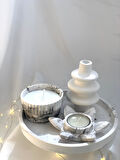 Dekoratif Mermer Desen Yuvarlak Organizer Tabak Nilüfer Tealight Vazo Beton Kase Soya Mum Set