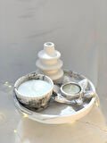 Dekoratif Mermer Desen Yuvarlak Organizer Tabak Nilüfer Tealight Vazo Beton Kase Soya Mum Set