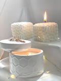 Dekoratif Beton Arı Petek Desen Organizer Kase   İkili Petek Soya Mum Set