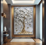 Metal Çerçeveli Gold Ağaç Cam Tablo