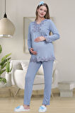 Mecit 1501 Mavi Hamile Lohusa Pijama Takımı