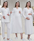 Mecit 1519 Ekru Lohusa Sabahlık Gecelik Pijama Set