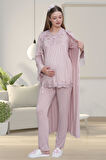 Mecit 1519 Gül Kurusu Lohusa Sabahlık Gecelik Pijama Set