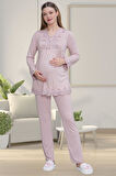 Mecit 1519 Gül Kurusu Lohusa Sabahlık Gecelik Pijama Set