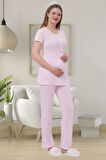 Mecit 1541 Pembe Uzun Sabahlıklı Lohusa Pijama Takımı