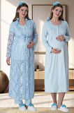 Mecit 6060 Kadın Mavi Sabahlık Gecelik Pijama Hamile Lohusa Set