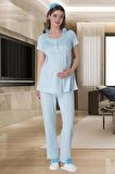 Mecit 6060 Kadın Mavi Sabahlık Gecelik Pijama Hamile Lohusa Set