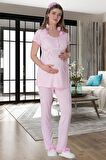 Mecit 6060 Bayan Pembe Sabahlık Gecelik Pijama Hamile Lohusa Set