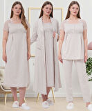 Mecit 6066 Vizon Sabahlıklı Gecelik Pijama Lohusa Set