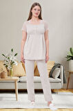 Mecit 6066 Vizon Sabahlıklı Gecelik Pijama Lohusa Set