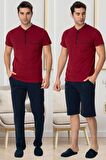 Mecit 2769 Erkek Bordo Büyük Beden Şortlu Pijama Takımı