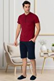 Mecit 2769 Erkek Bordo Büyük Beden Şortlu Pijama Takımı