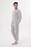 Mecit 2982 Gri Büyük Beden Uzun Kollu Erkek Pijama Takımı