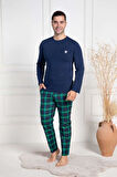 Mecit 3051 Lacivert Ekoseli Erkek Büyük Beden Pijama Takımı
