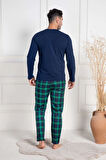 Mecit 3051 Lacivert Ekoseli Erkek Büyük Beden Pijama Takımı