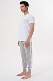 Mecit 4000 Erkek Beyaz Gri Büyük Beden Pijama Takımı