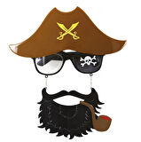 Kahve Renk Şapkalı Siyah Sakallı Pipolu Jack Sparrow Denizci Korsan Gözlüğü 2