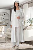 Mecit 5353 Kadın Hamile Lohusa Ekru Sabahlık Pijama Takımı
