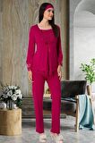 Mecit 5569 Fuşya Triko Sabahlıklı Lohusa Pijama Takımı