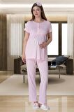 Mecit 6001 Bayan Pembe Çizgi Sabahlık Hamile Lohusa Pijama Takımı