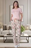 Mecit 6058 Kadın Pudra Kısa Kollu Pijama Takımı