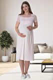 Mecit 6063 Kadın Hamile Lohusa Pembe Sabahlık Gecelik Pijama Set