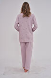 Mecit 6151 Kadın Lila Boydan Düğmeli Büyük Beden Pijama Takımı