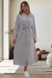 Mecit 6172 Gri Uzun Sabahlıklı Gecelik Pijama Lohusa Set