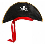 Çocuk Boy Kadife Jack Sparrow Denizci Korsan Şapkası 45x16 cm (4767)