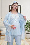 Mecit 6203 Mavi Sabahlıklı Lohusa Pijama Takımı