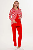 Mecit 6303 Kırmızı Likralı Spor Hamile Lohusa Pijama Takımı