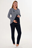 Mecit 6303 Lacivert Likralı Spor Hamile Lohusa Pijama Takımı