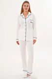 Mecit 6307 Ekru Boydan Düğmeli Kadın Pijama Takımı