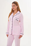 Mecit 6307 Pembe Boydan Düğmeli Kadın Pijama Takımı