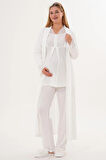 Mecit 6330 Ekru Sabahlıklı Lohusa Pijama Takımı
