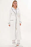 Mecit 6333 Ekru Kadın Sabahlıklı Boydan Düğmeli Pijama Takımı