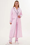 Mecit 6333 Pembe Kadın Sabahlıklı Boydan Düğmeli Pijama Takımı