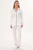 Mecit 6335 Ekru Kadın Sabahlık Gecelik Pijama 4'lü Set