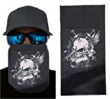 Siyah Renk Üzeri Likralı Beyaz Kafatası Kuru Kafa Baskılı Baf Buff Bandana 25x4