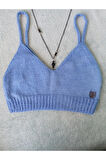 Vip  Handmade Mavi Crop Top Büstiyer