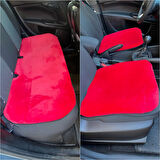 Yumuşak Tüylü Peluş Serme Oto Koltuk Koruyucu Minder Ön Arka Kırmızı