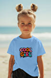 COOL GIRL BASKILI BİSİKLET YAKA KISA KOLLU ÇOCUK TİŞÖRT