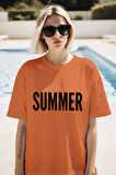 SUMMER YAZISI BASKILI BİSİKLET YAKA KISA KOLLU UNISEX TİŞÖRT