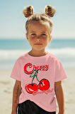 Cherry Baskılı Kız Çocuk Tişört