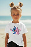 STITCH AND LILO Baskılı Kız Çocuk Oversize Tişört