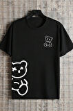 Ayıcık Tişört - Beyaz Baskılı Oversize Yazlık Kısa Kol T-Shirt Bisiklet Yaka